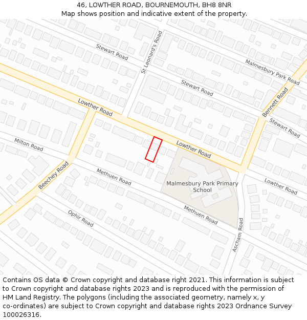 46, LOWTHER ROAD, BOURNEMOUTH, BH8 8NR: Location map and indicative extent of plot