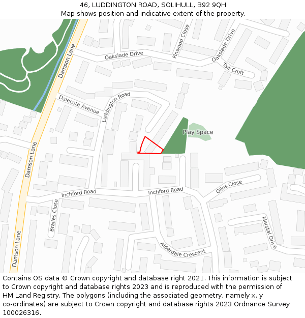 46, LUDDINGTON ROAD, SOLIHULL, B92 9QH: Location map and indicative extent of plot