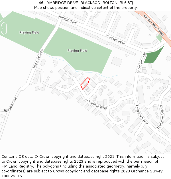 46, LYMBRIDGE DRIVE, BLACKROD, BOLTON, BL6 5TJ: Location map and indicative extent of plot