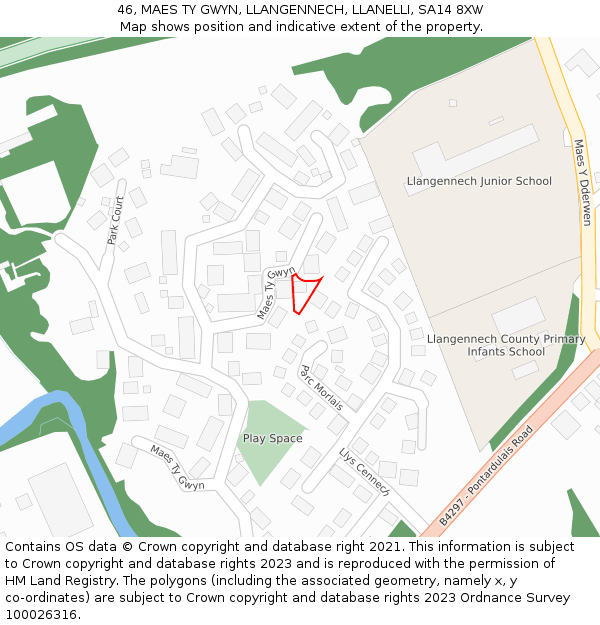 46, MAES TY GWYN, LLANGENNECH, LLANELLI, SA14 8XW: Location map and indicative extent of plot