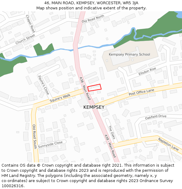 46, MAIN ROAD, KEMPSEY, WORCESTER, WR5 3JA: Location map and indicative extent of plot