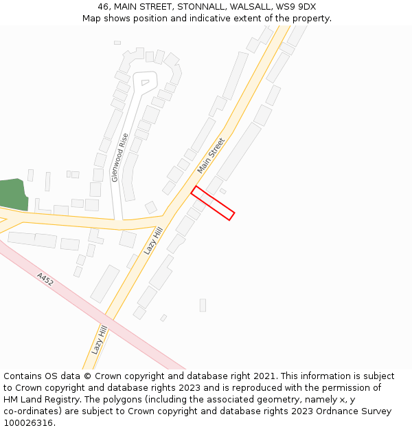 46, MAIN STREET, STONNALL, WALSALL, WS9 9DX: Location map and indicative extent of plot