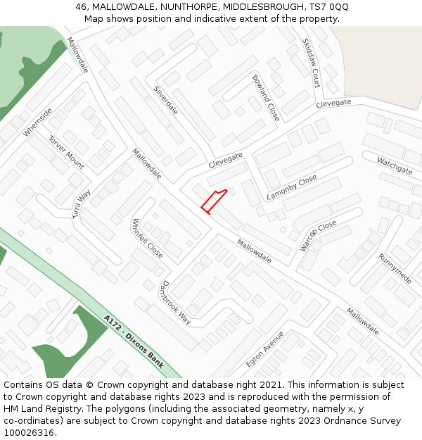 46, MALLOWDALE, NUNTHORPE, MIDDLESBROUGH, TS7 0QQ: Location map and indicative extent of plot