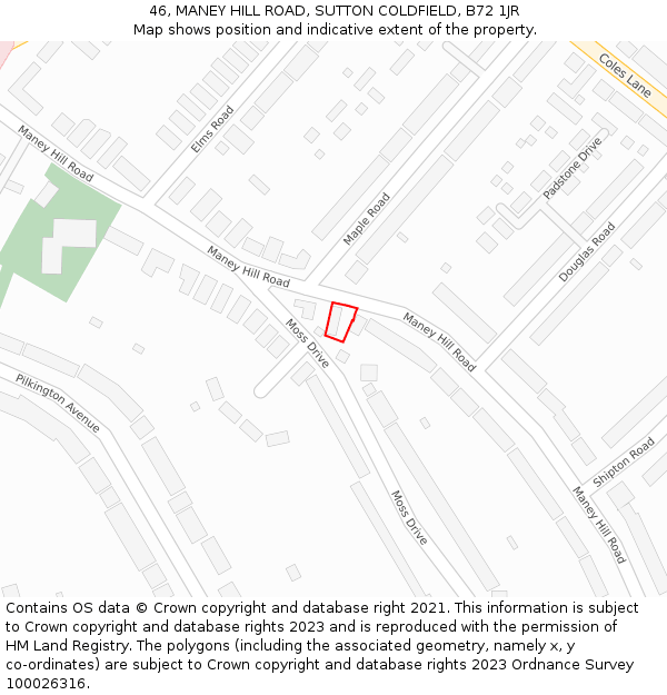 46, MANEY HILL ROAD, SUTTON COLDFIELD, B72 1JR: Location map and indicative extent of plot