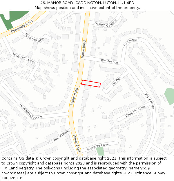 46, MANOR ROAD, CADDINGTON, LUTON, LU1 4ED: Location map and indicative extent of plot