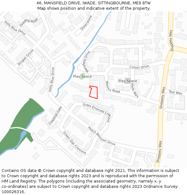 46, MANSFIELD DRIVE, IWADE, SITTINGBOURNE, ME9 8TW: Location map and indicative extent of plot