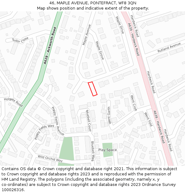 46, MAPLE AVENUE, PONTEFRACT, WF8 3QN: Location map and indicative extent of plot