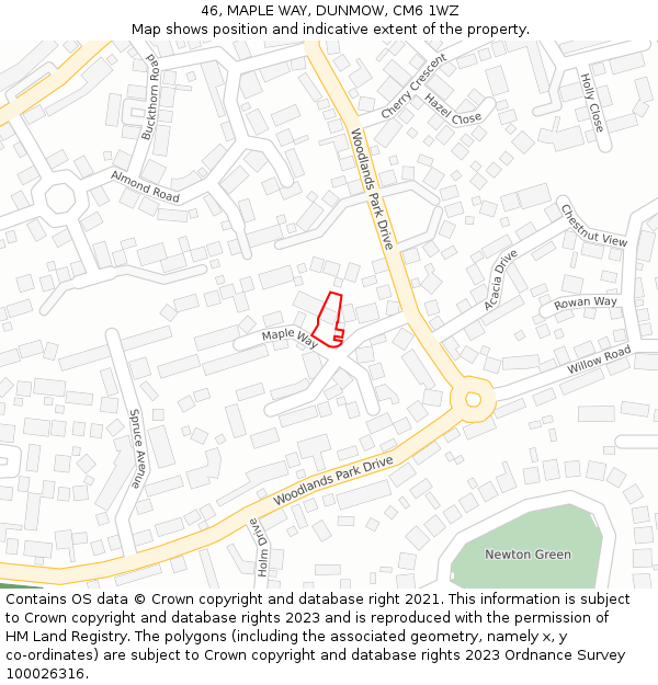 46, MAPLE WAY, DUNMOW, CM6 1WZ: Location map and indicative extent of plot