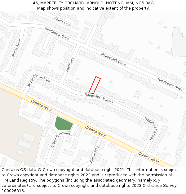 46, MAPPERLEY ORCHARD, ARNOLD, NOTTINGHAM, NG5 8AG: Location map and indicative extent of plot