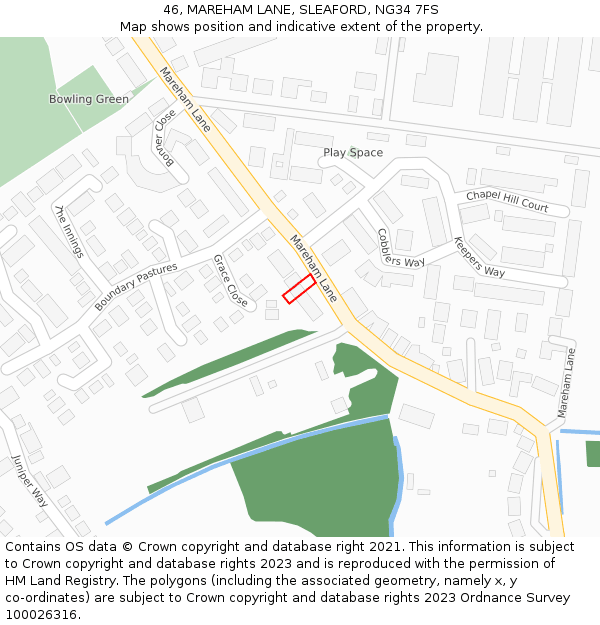 46, MAREHAM LANE, SLEAFORD, NG34 7FS: Location map and indicative extent of plot