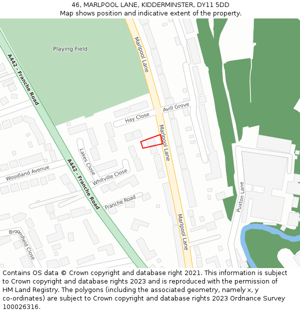 46, MARLPOOL LANE, KIDDERMINSTER, DY11 5DD: Location map and indicative extent of plot