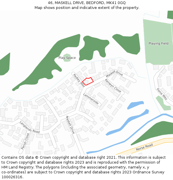 46, MASKELL DRIVE, BEDFORD, MK41 0GQ: Location map and indicative extent of plot