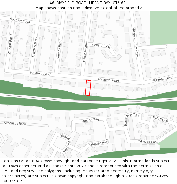 46, MAYFIELD ROAD, HERNE BAY, CT6 6EL: Location map and indicative extent of plot