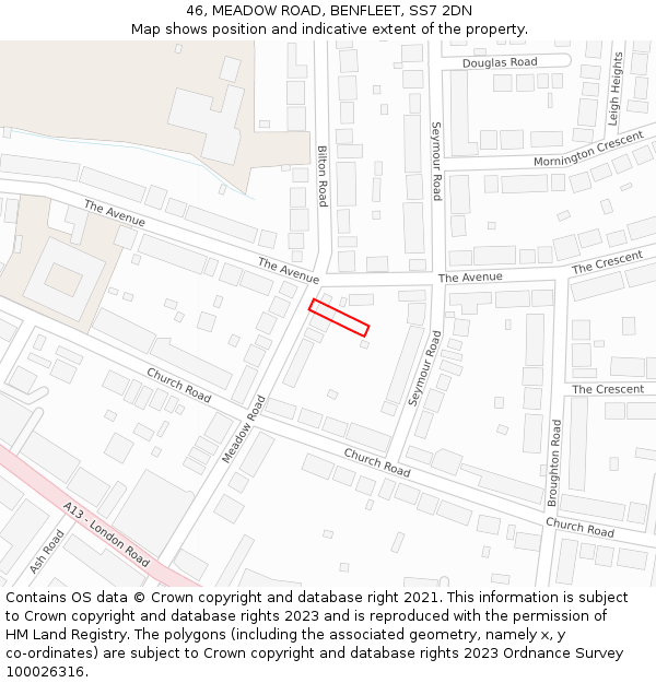 46, MEADOW ROAD, BENFLEET, SS7 2DN: Location map and indicative extent of plot