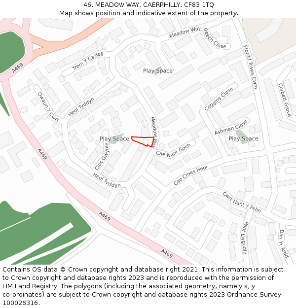 46, MEADOW WAY, CAERPHILLY, CF83 1TQ: Location map and indicative extent of plot