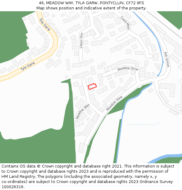 46, MEADOW WAY, TYLA GARW, PONTYCLUN, CF72 9FS: Location map and indicative extent of plot