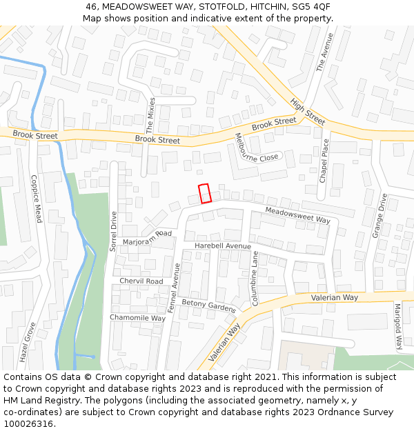 46, MEADOWSWEET WAY, STOTFOLD, HITCHIN, SG5 4QF: Location map and indicative extent of plot