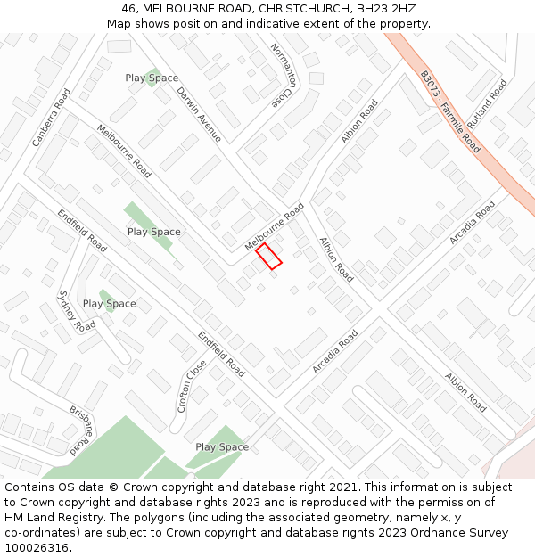 46, MELBOURNE ROAD, CHRISTCHURCH, BH23 2HZ: Location map and indicative extent of plot