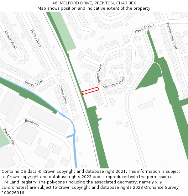 46, MELFORD DRIVE, PRENTON, CH43 3EX: Location map and indicative extent of plot