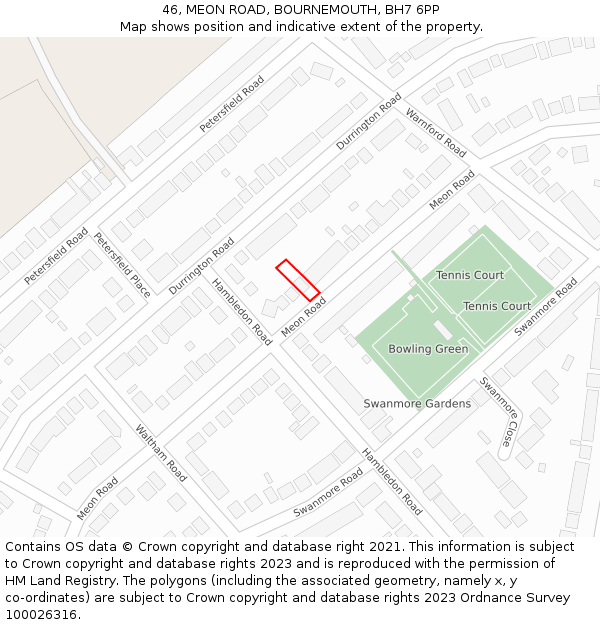 46, MEON ROAD, BOURNEMOUTH, BH7 6PP: Location map and indicative extent of plot