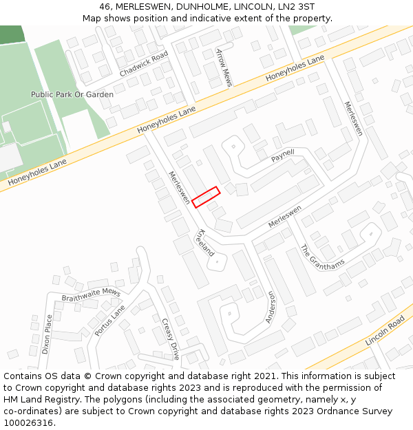 46, MERLESWEN, DUNHOLME, LINCOLN, LN2 3ST: Location map and indicative extent of plot