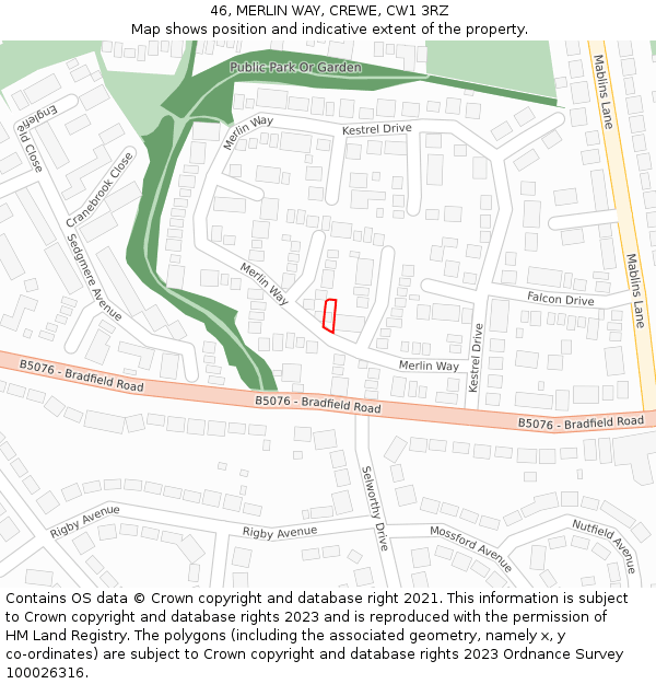 46, MERLIN WAY, CREWE, CW1 3RZ: Location map and indicative extent of plot