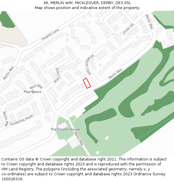 46, MERLIN WAY, MICKLEOVER, DERBY, DE3 0SL: Location map and indicative extent of plot