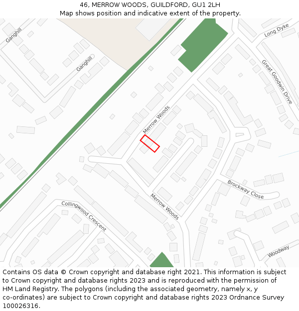 46, MERROW WOODS, GUILDFORD, GU1 2LH: Location map and indicative extent of plot