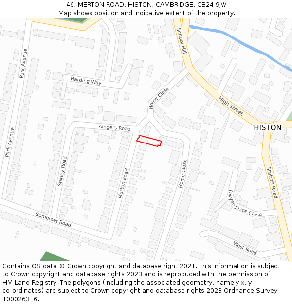 46, MERTON ROAD, HISTON, CAMBRIDGE, CB24 9JW: Location map and indicative extent of plot