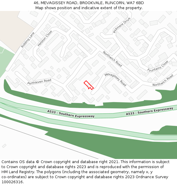 46, MEVAGISSEY ROAD, BROOKVALE, RUNCORN, WA7 6BD: Location map and indicative extent of plot