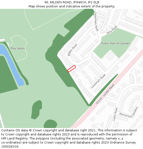 46, MILDEN ROAD, IPSWICH, IP2 0LB: Location map and indicative extent of plot