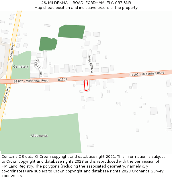 46, MILDENHALL ROAD, FORDHAM, ELY, CB7 5NR: Location map and indicative extent of plot