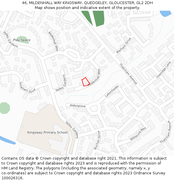 46, MILDENHALL WAY KINGSWAY, QUEDGELEY, GLOUCESTER, GL2 2DH: Location map and indicative extent of plot