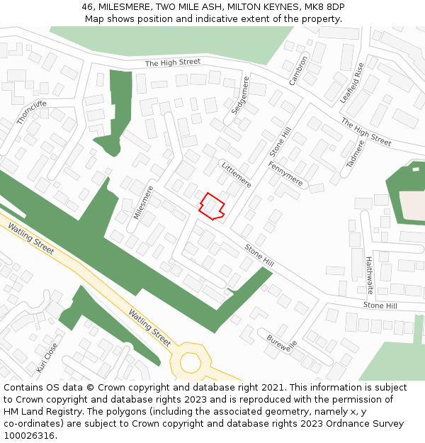 46, MILESMERE, TWO MILE ASH, MILTON KEYNES, MK8 8DP: Location map and indicative extent of plot