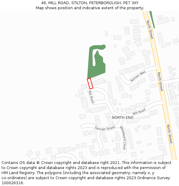 46, MILL ROAD, STILTON, PETERBOROUGH, PE7 3XY: Location map and indicative extent of plot