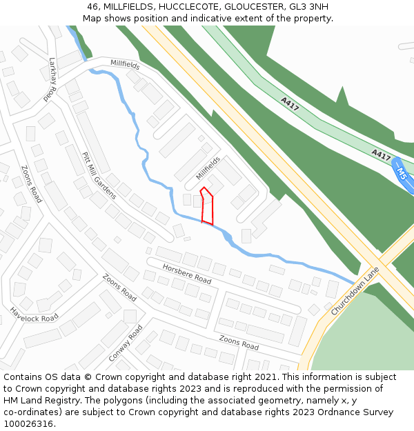 46, MILLFIELDS, HUCCLECOTE, GLOUCESTER, GL3 3NH: Location map and indicative extent of plot