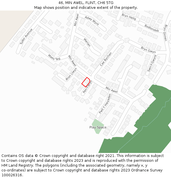 46, MIN AWEL, FLINT, CH6 5TG: Location map and indicative extent of plot