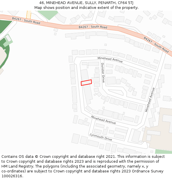 46, MINEHEAD AVENUE, SULLY, PENARTH, CF64 5TJ: Location map and indicative extent of plot