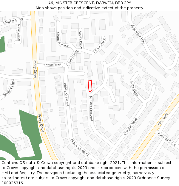 46, MINSTER CRESCENT, DARWEN, BB3 3PY: Location map and indicative extent of plot