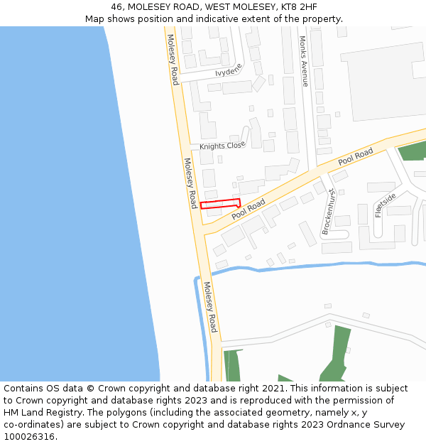46, MOLESEY ROAD, WEST MOLESEY, KT8 2HF: Location map and indicative extent of plot