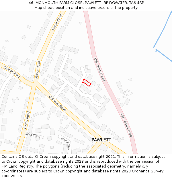 46, MONMOUTH FARM CLOSE, PAWLETT, BRIDGWATER, TA6 4SP: Location map and indicative extent of plot