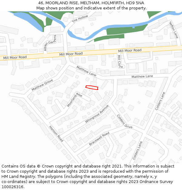 46, MOORLAND RISE, MELTHAM, HOLMFIRTH, HD9 5NA: Location map and indicative extent of plot