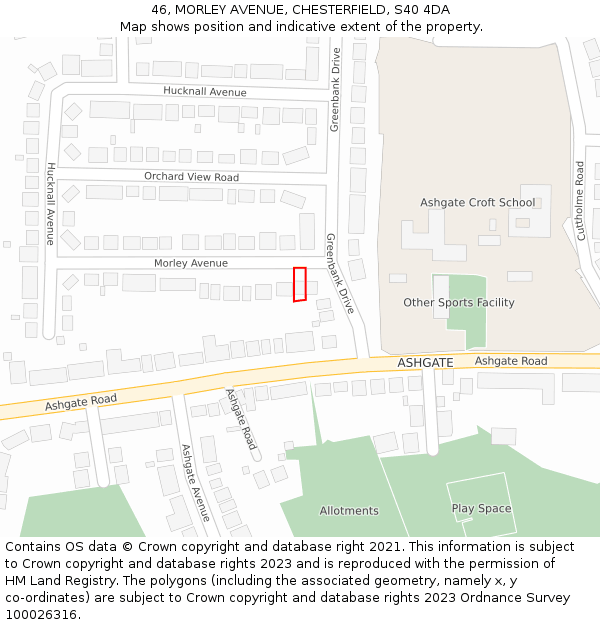 46, MORLEY AVENUE, CHESTERFIELD, S40 4DA: Location map and indicative extent of plot