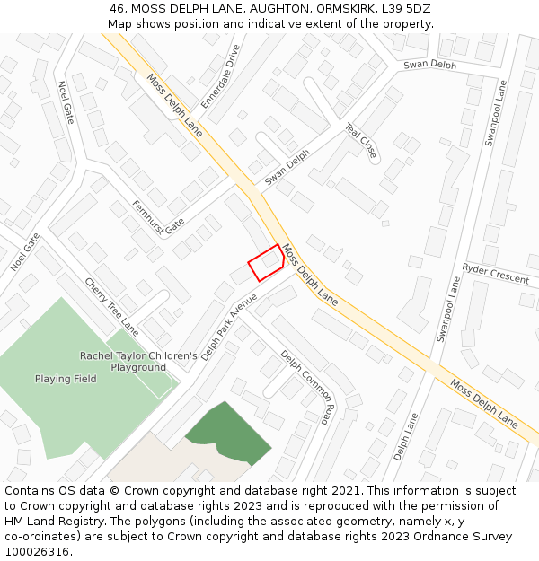 46, MOSS DELPH LANE, AUGHTON, ORMSKIRK, L39 5DZ: Location map and indicative extent of plot