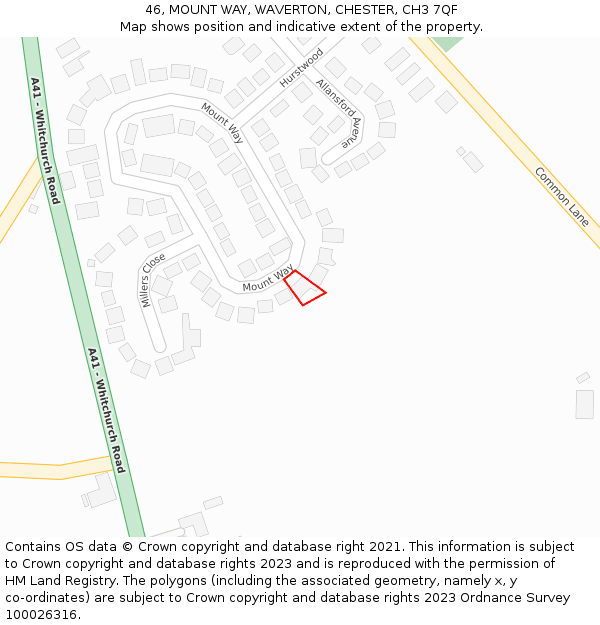 46, MOUNT WAY, WAVERTON, CHESTER, CH3 7QF: Location map and indicative extent of plot