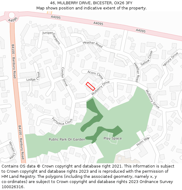46, MULBERRY DRIVE, BICESTER, OX26 3FY: Location map and indicative extent of plot