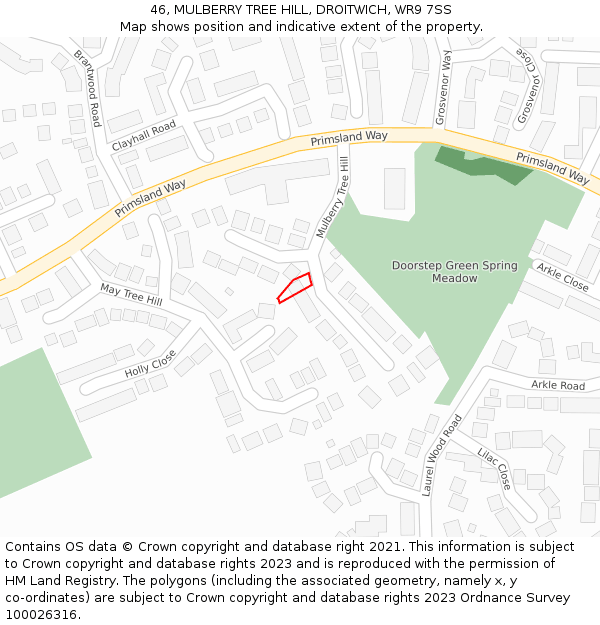 46, MULBERRY TREE HILL, DROITWICH, WR9 7SS: Location map and indicative extent of plot