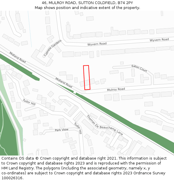 46, MULROY ROAD, SUTTON COLDFIELD, B74 2PY: Location map and indicative extent of plot