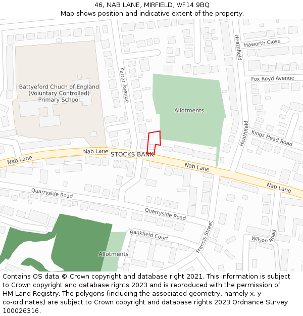 46, NAB LANE, MIRFIELD, WF14 9BQ: Location map and indicative extent of plot