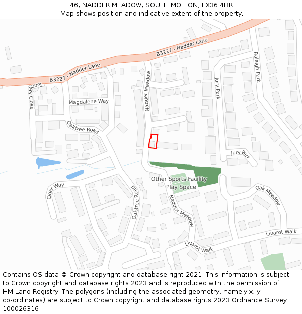 46, NADDER MEADOW, SOUTH MOLTON, EX36 4BR: Location map and indicative extent of plot